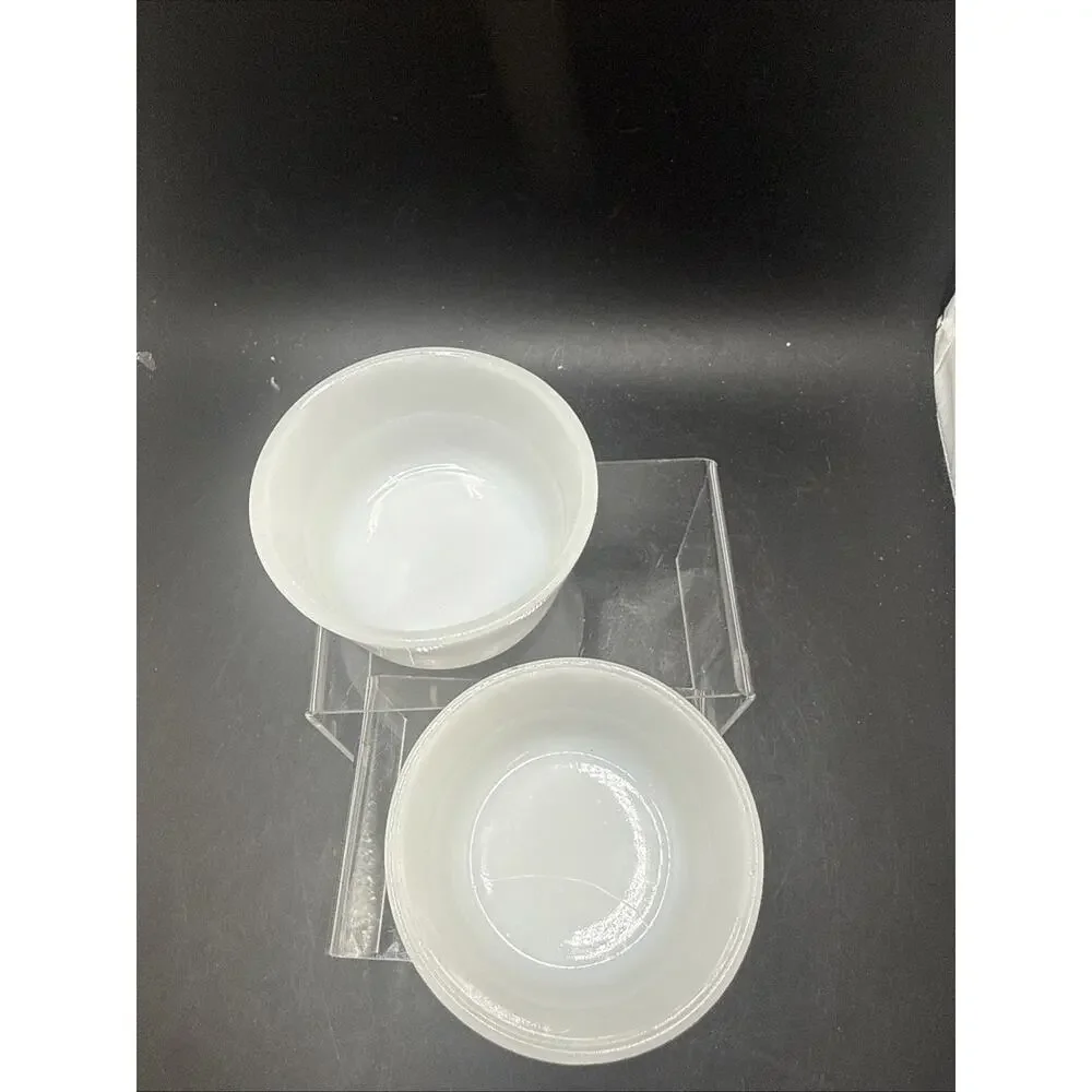 Set of 2 Glasbake No 29 White Milk Glass Custard Cups Baking Dishes USA